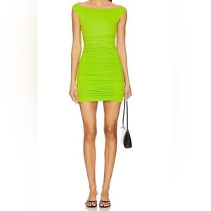 AFRM Neon Green Ruched Bodycon Mini Dress Size S